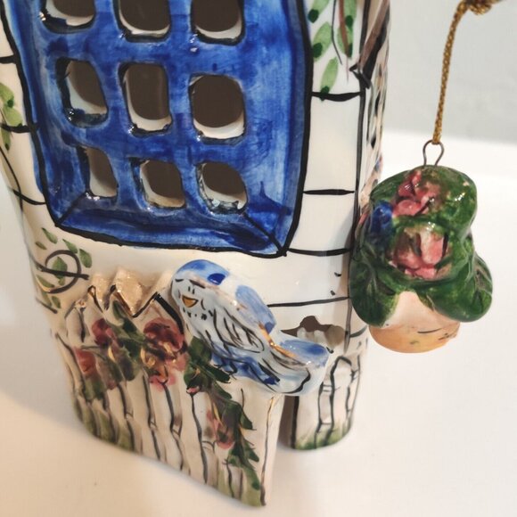 Blue Sky Heather Goldminc Tea light House Cottage Flower Blue Bird Candle Holder - Picture 3 of 16